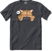 Relax Cat | Katten - Kat - Cats - T-Shirt - Unisex - Mouse Grey - Maat L