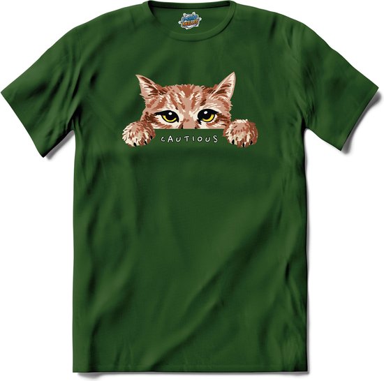 Cautious Cat | Katten - Kat - Cats - T-Shirt - Unisex - Bottle Groen