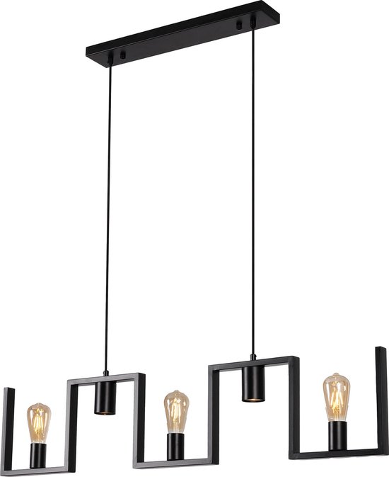 Ylumen - Hanglamp Row 5 lichts - L 112 cm – Zwarte hanglamp - 3x E27 fitting en 2x GU10 – Goed gericht licht op tafel – Hanglamp boven eettafel - Sfeer in de woonkamer – Zwart