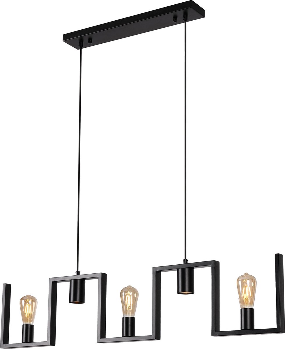 Hanglamp Row 5 lichts - L 112 cm – Zwarte hanglamp - 3x E27 fitting en 2x GU10 – Goed gericht licht op tafel – Hanglamp boven eettafel - Sfeer in de woonkamer – Zwart