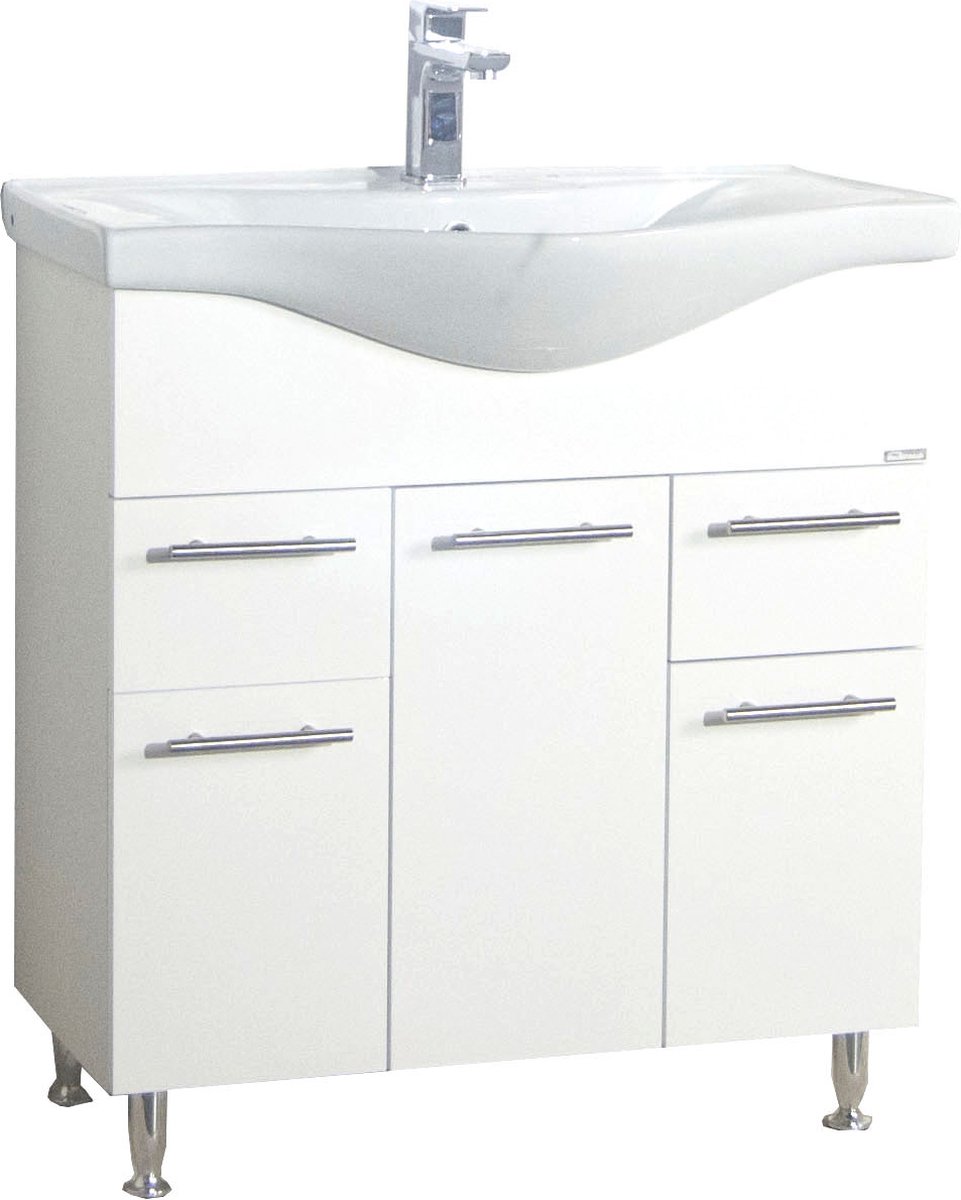 VCM 2-tlg. Waschplatz Waschtisch Badmöbel Set Waschbecken Schubladen Drehtüren Lisalo XL