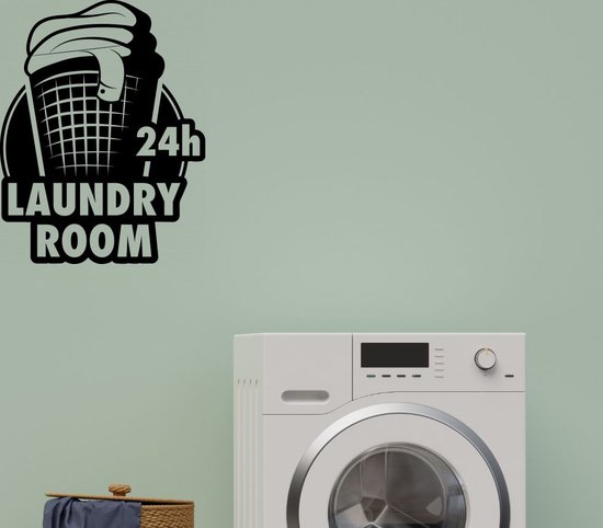 sarcoom Kaliber Skiën Stickerheld - Muursticker Laundry room 24h - Wasruimte - Wassen - met volle  wasmand -... | bol.com
