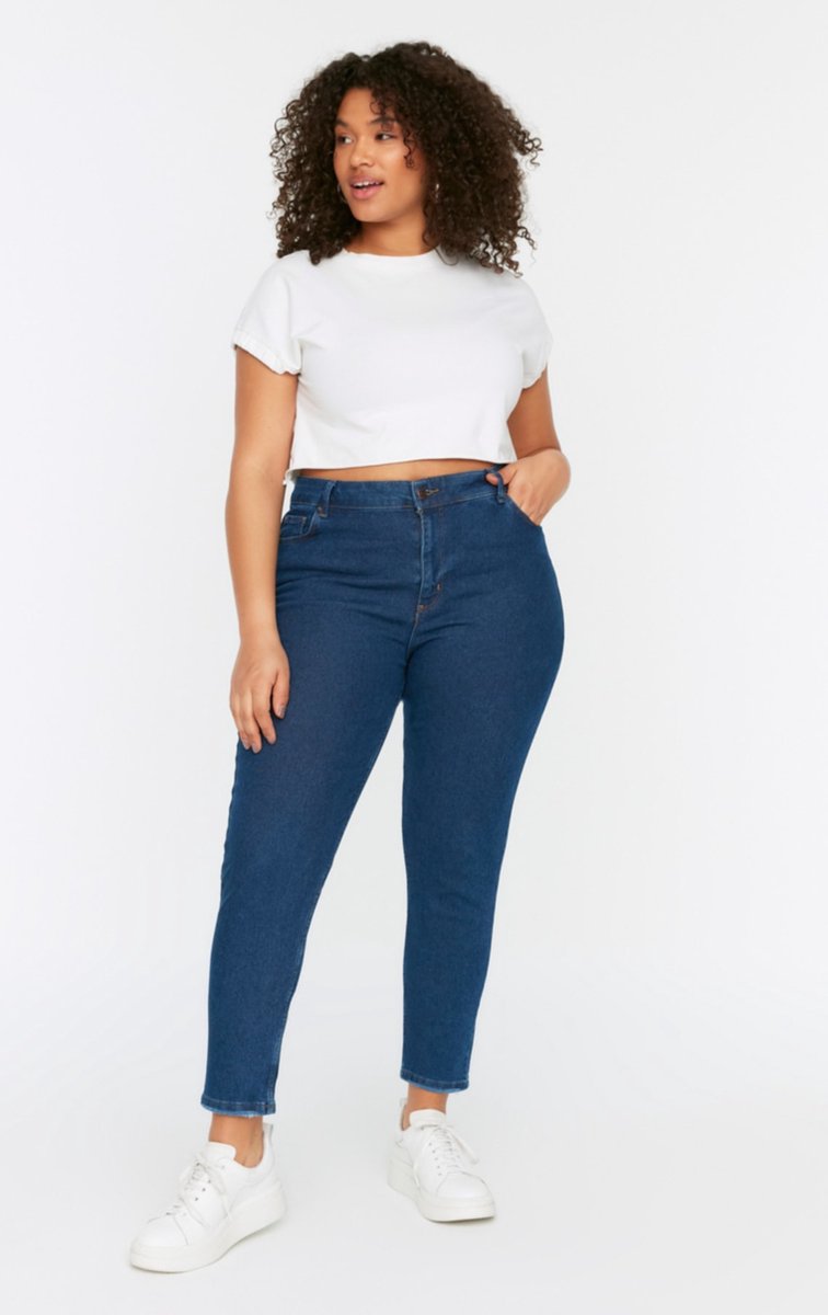 Trendyol Vrouwen Hoge taille Mager Donkerblauwe flexibele skinny jeans met hoge taille TBBSS22JE0189
