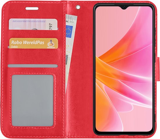 OPPO A57 Case Book Case Cover Wallet Cover With 2x Screen Protector - OPPO A57 Case Bookcase Cover - Rouge
