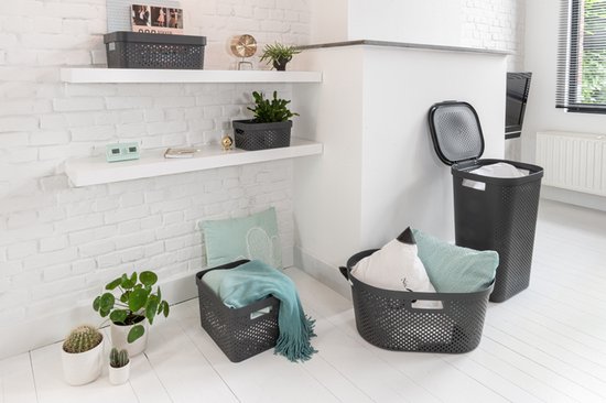 Curver Infinity Recycled Wasmand met deksel - 60L - 2 stuks - Antraciet