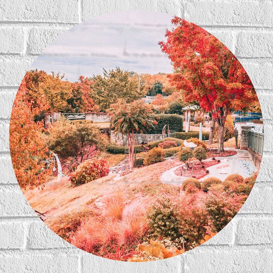 WallClassics - Muursticker Cirkel - Kleurrijk Natuurgebied - 60x60 cm Foto op Muursticker