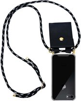 Cadorabo Hoesje geschikt voor Apple iPhone 7 / 7S / 8 / SE 2020 in ZWART ZILVER - Silicone Mobiele telefoon ketting beschermhoes met gouden ringen, koordriem en afneembare etui