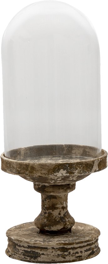 HAES DECO - Decoratieve glazen stolp met vintage voet, diameter 16 cm en hoogte 38 cm - ST6GL3011MHS