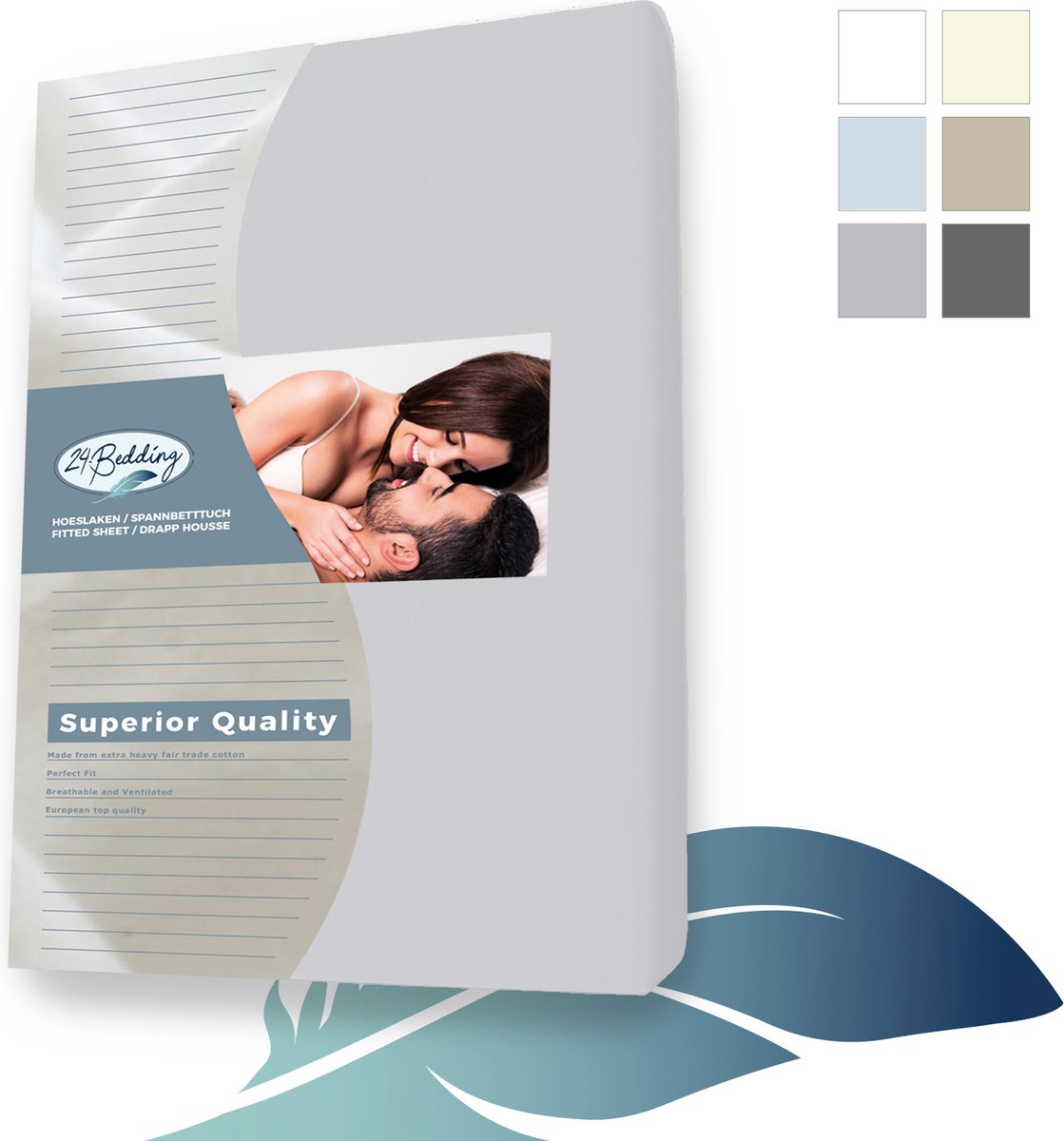 24-Bedding Duopak 2 stuks !! - Hoeslaken - Dubbel Jersey - 100% katoen - 100x200 cm - 30 cm - zilver Grijs - Extra zware kwaliteit 200 gr/m2