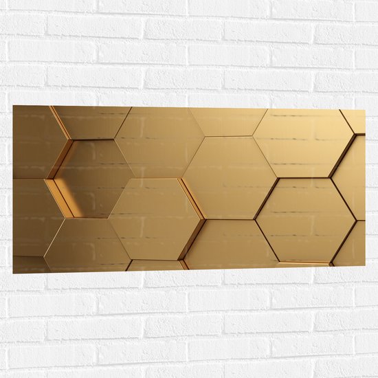 Muursticker - Hexagon Wand in het Goud - 100x50 cm Foto op Muursticker