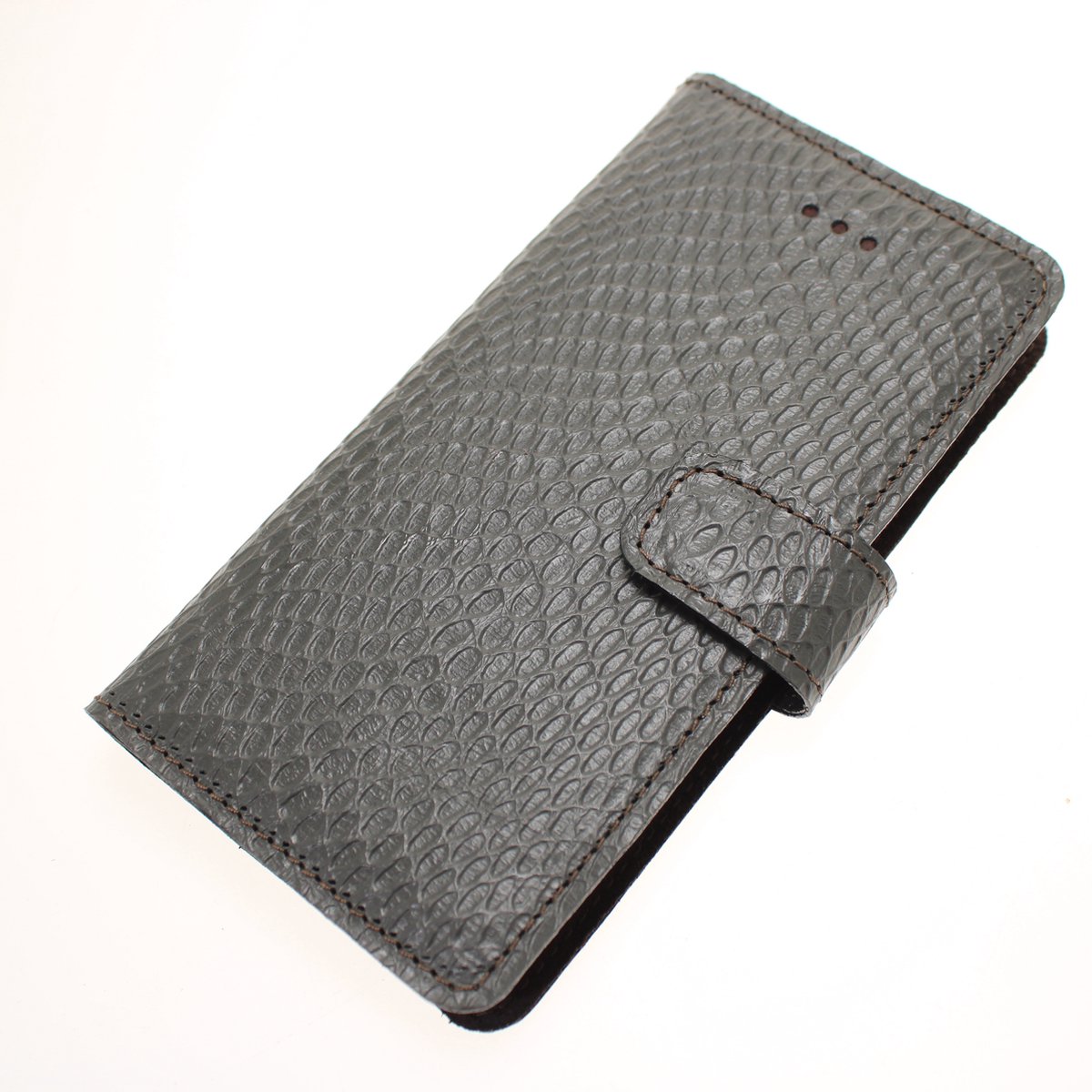 Made-NL Handgemaakte ( Apple iPhone 7P/8P ) book case Grijs slangenprint reliëf kalfsleer