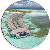 Dibond Muurcirkel - Bovenaanzicht van Luxe Resorts op de Zee aan de Maledieven - 30x30 cm Foto op Aluminium Muurcirkel (met ophangsysteem)