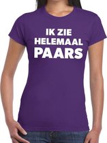 Ik zie helemaal paars tekst t-shirt dames - fun tekst shirt paars voor dames XL