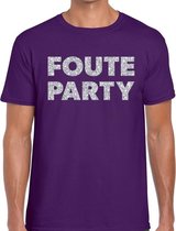 Foute party zilveren glitter tekst t-shirt paars heren - Foute party kleding S
