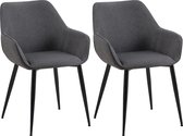 CLP Vessa Set van 2 eetkamerstoelen - Met armleuning - Met metaal Frame - donkergrijs Stof