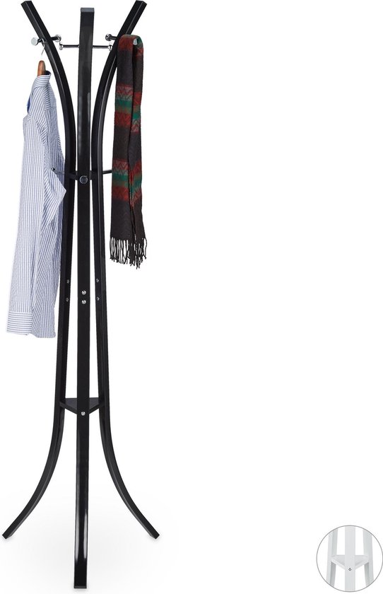 Relaxdays kapstok metaal - vrijstaande garderobe - staande kapstok - 175 cm hoog - stabiel - zwart