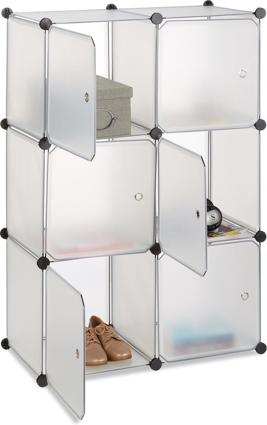 casier relaxdays avec 6 portes - support de salle de bain - séparateur d'espace - armoire ouverte - plastique transparent