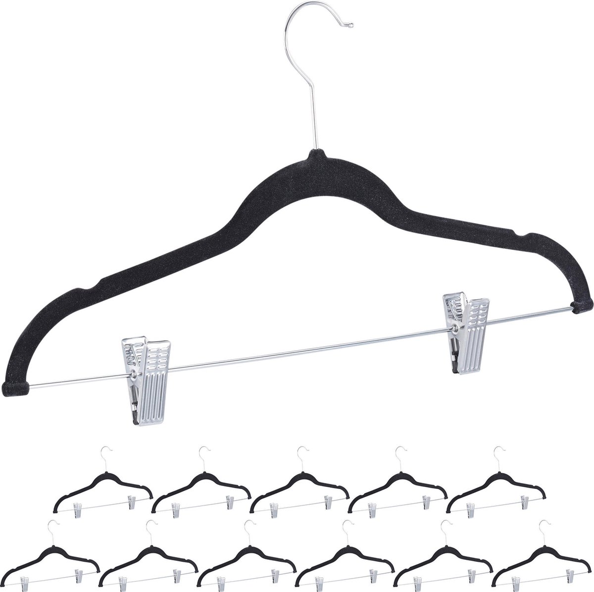 kledinghangers met knijpers - set van 12 - antislip - 43 cm - broekhanger - zwart