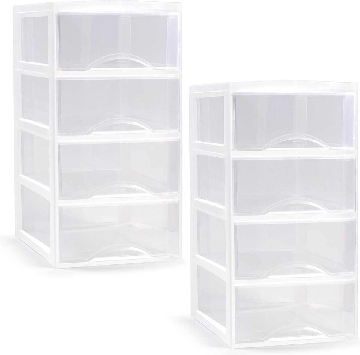 Plasticforte ladeblokje/bureau organizer - 2x - 4 lades - transparant/wit - L18 x B25 x H33 cm