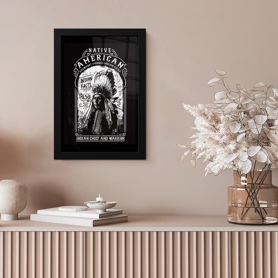 Cadre photo avec affiche - Indien - Vintage - Zwart - Wit - 20x30 cm - Cadre pour affiche