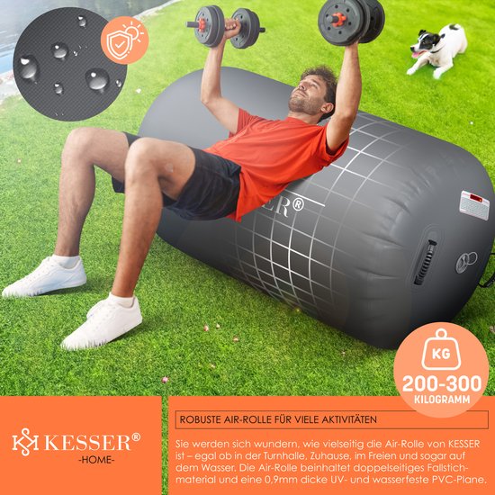 KESSER® Opblaasbare Air Roll Airtrack, 120 x 60 cm gymnastiekrol, inclusief draagtas en elektrische luchtpomp, barrel, gymnastiek, tumbling, yoga, gymnastiekmat, fitnessrol, roze