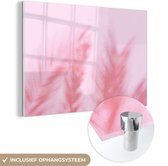 MuchoWow® Glasschilderij 30x20 cm - Schilderij acrylglas - Planten - Bladeren - Roze - Foto op glas - Schilderijen