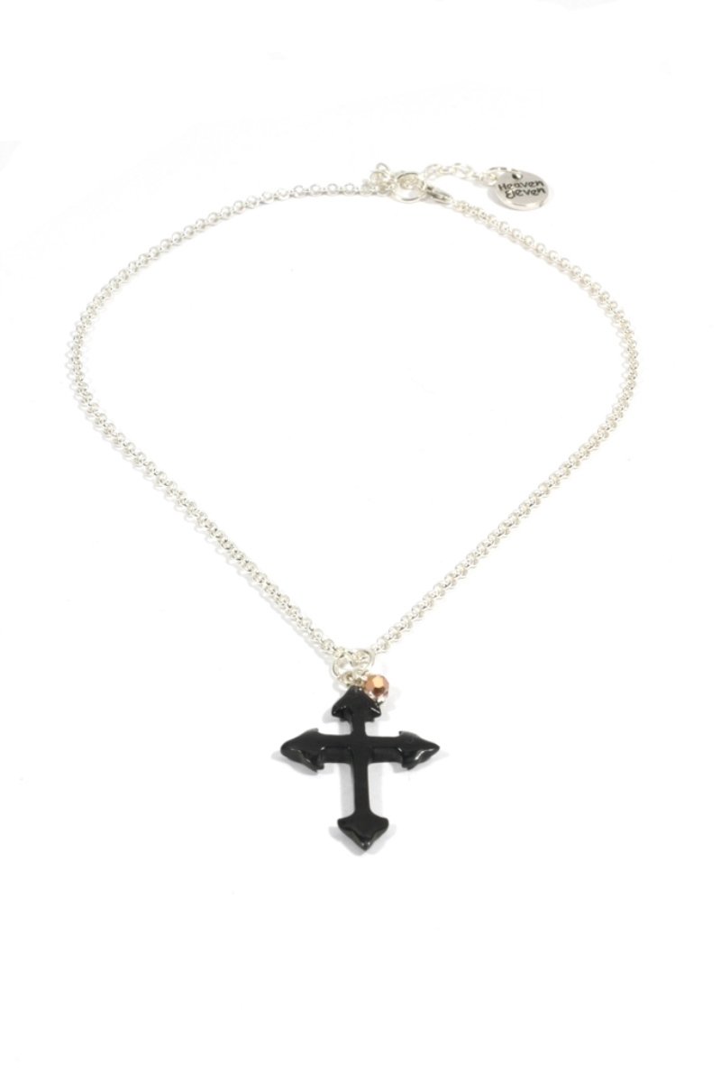 Heaven Eleven dames Ketting zilver plating met zwart kruis van hertegewei