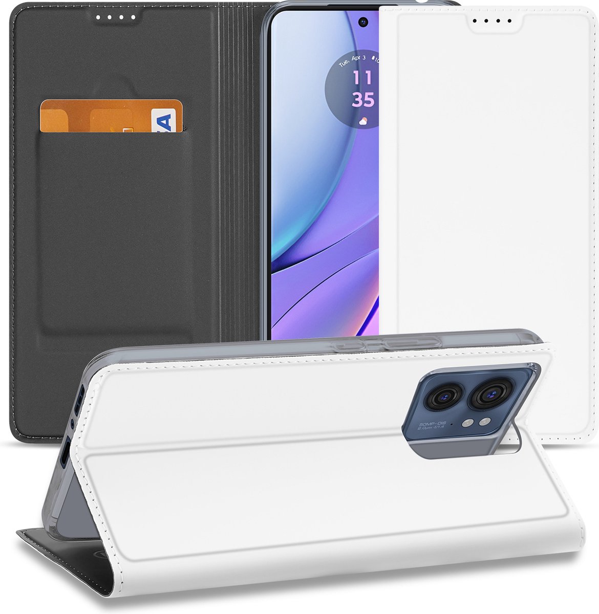 Stand Case Hoesje voor de Motorola Edge 40 Wit met Pashouder