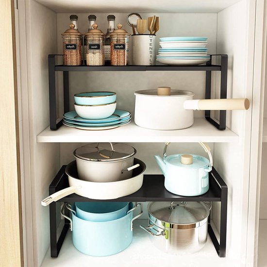 Brevanza Hoek staand wit, opbergrek metaal, kast rek, opbergrek keuken, rek inzetstuk voor keukenkast, plank organizer, bordenstandaard kastinzet, bordenopslag