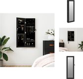 vidaXL Sieradenkast met Spiegel - Zwart - 30 x 8.5 x 90 cm - Duurzaam Hout - Veilig Afsluitbaar - Spiegel