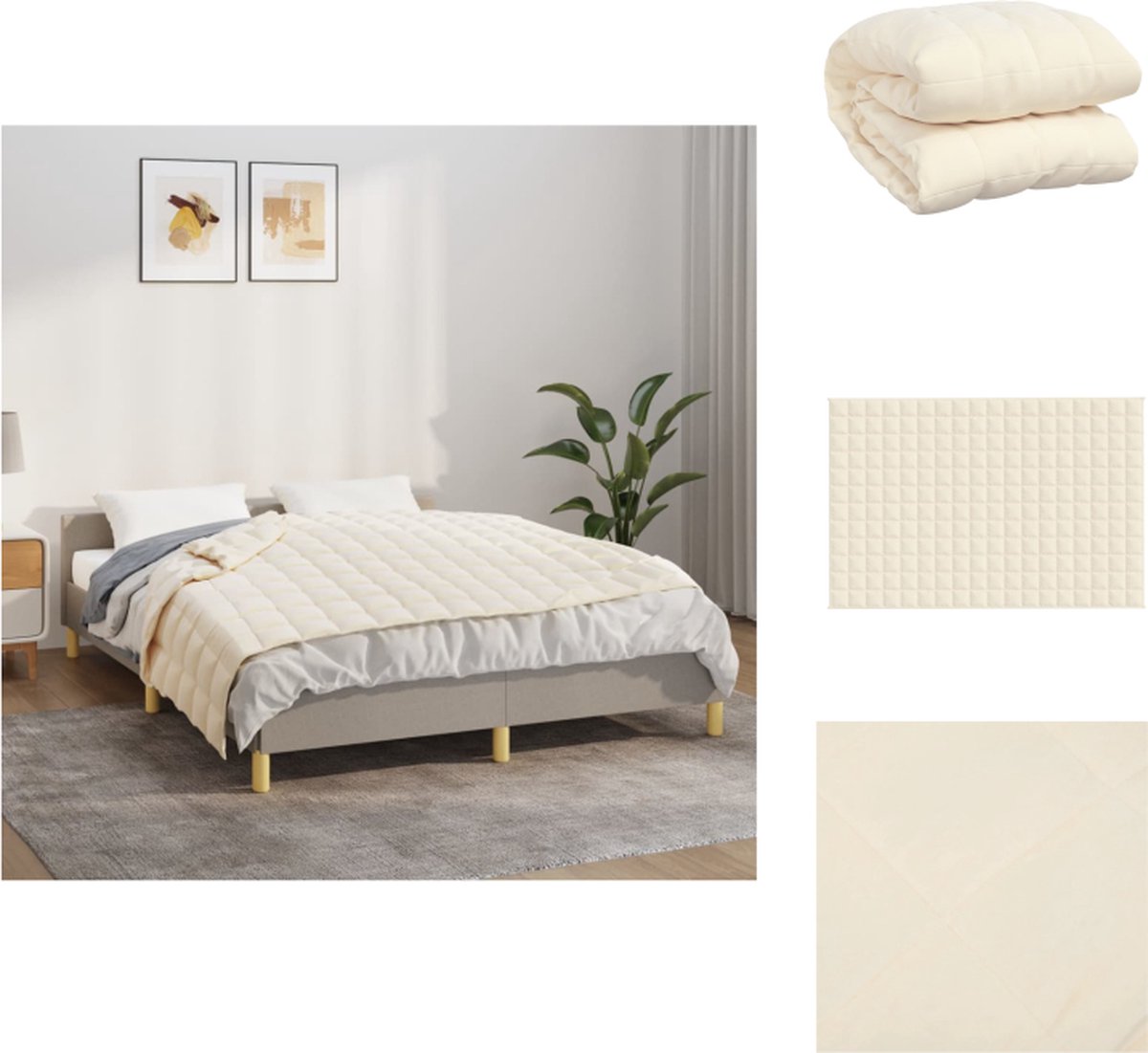 vidaXL Verzwaringsdeken - 120x180 cm - 5 kg - Lichtcrème Verzwaringsdeken - Slaapcomfort - Slaapproblemen Oplossen - Lichte Creme - Katoenen Deken