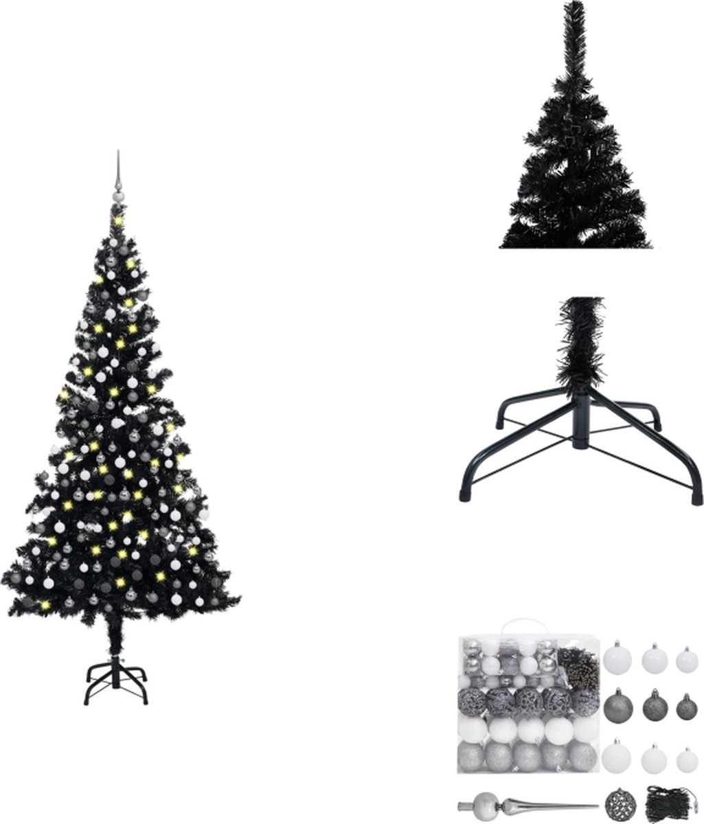 vidaXL Kunstkerstboom - Zwart - 210 cm - Met LED-verlichting - Decoratieve kerstboom