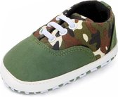 Groene schoenen met legerprint - Katoen - Maat 18 - Zachte zool - 0 tot 6 maanden