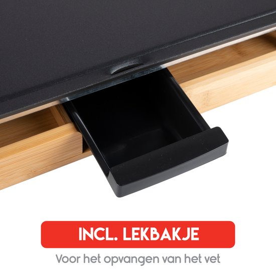 alpina Teppanyaki Bakplaat 2000W - Gourmet Grillplaat XL - Tafelgrill met Instelbare Thermostaat - Grill Plaat 43 x 22,5 cm - voor 2 tot 4 Personen - Anti-Aanbaklaag - Bamboo/RVS — afbeelding 5