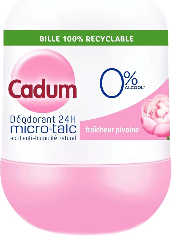 Cadum - Déodorant Femme Bille Micro Talc Fraîcheur Pivoine Efficacité 24h - 50 ml