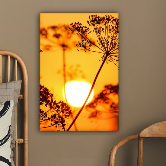 OneMillionCanvasses - Toile - Peinture - Soleil - Plantes - Oranje - Horizon - Photo sur toile - Toile - 40x60 cm - Décoration murale