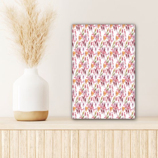 Peintures sur Toile Fleurs - Rose - Couleurs - Aquarelle - 20x30 cm - Décoration murale