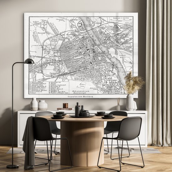 MuchoWow® Peinture sur verre 160x120 cm - Peinture sur verre acrylique - Un plan de la ville historique de Varsovie polonaise - Photo sur verre - Peintures - Carte