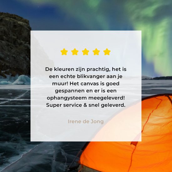 Tableau sur toile Aurores Boréales - Tente - Glace - Scandinavie - 90x90 cm - Décoration murale