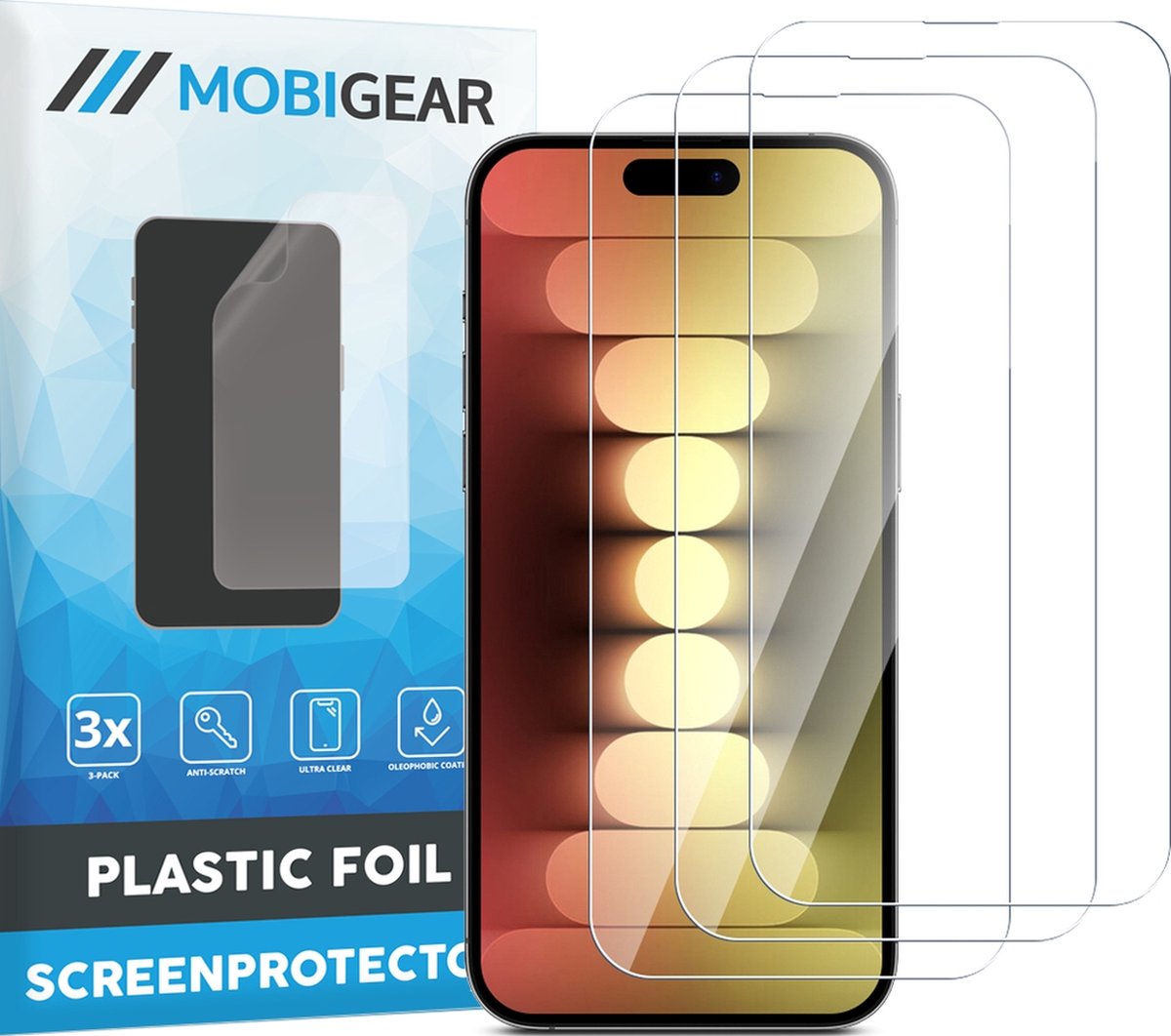 Mobigear Screenprotector geschikt voor Apple iPhone 15 Pro | Mobigear Screenprotector Folie - Case Friendly (3-Pack)