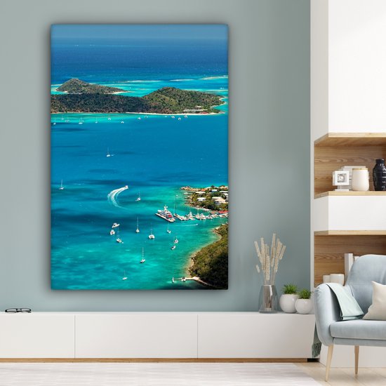 Caribbean Harbor Canvas 120x180 cm - Tirage photo sur toile (Décoration murale salon / chambre) XXL / Grand format!