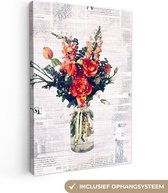 Illustration fleur sur coupure de journal 80x120 cm - Tirage photo sur toile (Décoration murale salon / chambre) / Peintures Fleurs sur toile