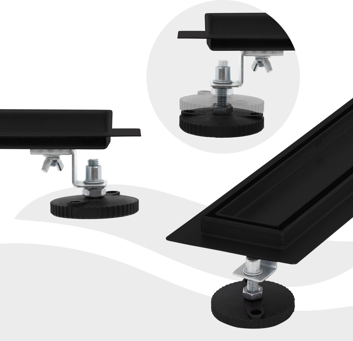 LuxeBath douchegoot 70 cm 2in1, betegelbaar, extra plat, roestvrij staal, zwart,...