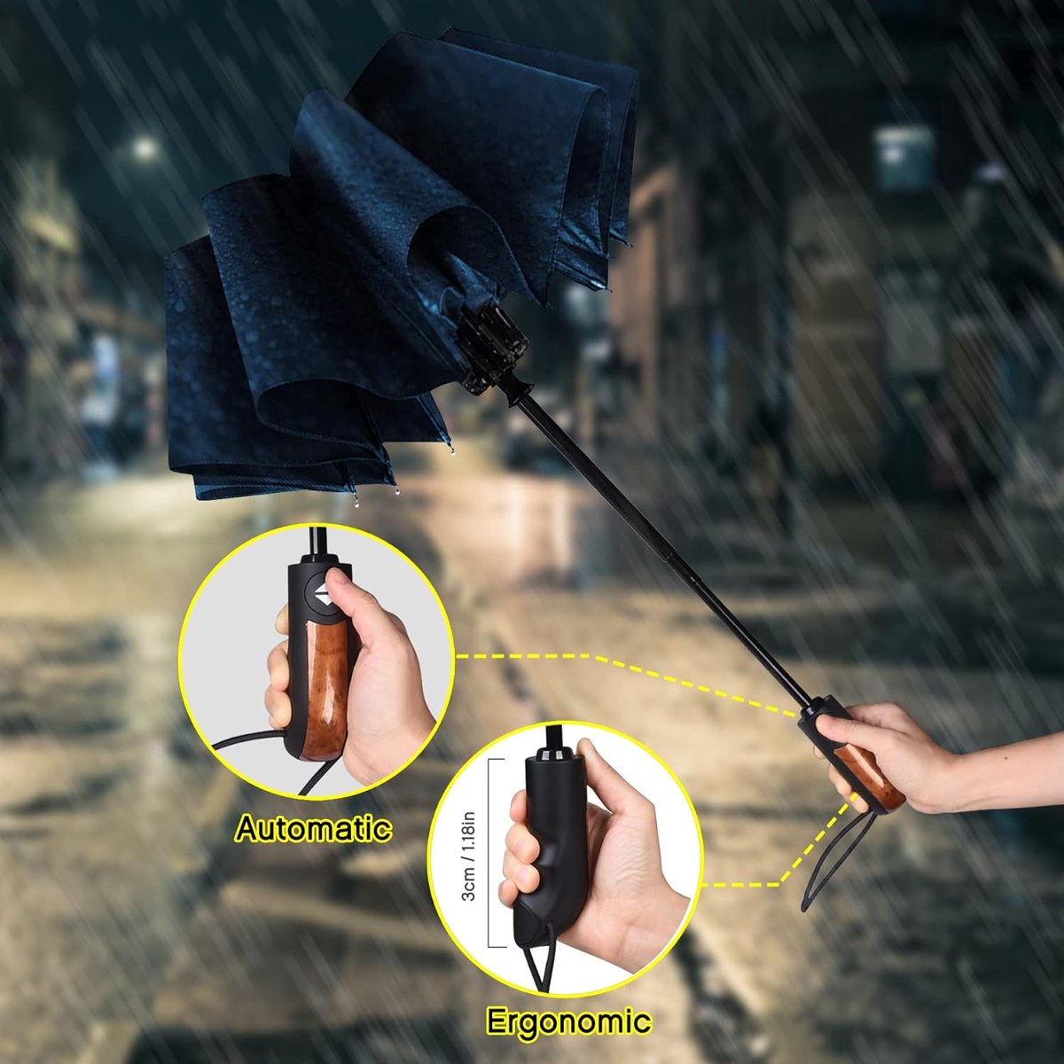 Paraplu Winddichte, Opvouwbare Paraplu Storm Automatische Parasol UV-bescherming Paraplu Waterbestendige Teflon Zakelijke Paraplu Windbestendige zon Regen Draagbaar Reisparaplu - Blauw — cadeau in Mode & Accessoires - foto 2