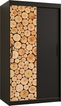 Zweefdeurkast Kledingkast met 2 schuifdeuren Garderobekast slaapkamerkast Kledingstang met planken (LxHxP): 100x200x60 cm - Senna (Zwart, 100)
