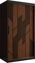 Zweefdeurkast Kledingkast met 2 schuifdeuren Garderobekast slaapkamerkast Kledingstang met planken (LxHxP): 100x200x60 cm - Seiran I (Zwart, 100)