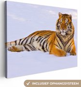 Canvas - Tijger - Sneeuw - Winter - Dieren - Wanddecoratie - 80x60 cm - Canvas schilderij - Canvas doek