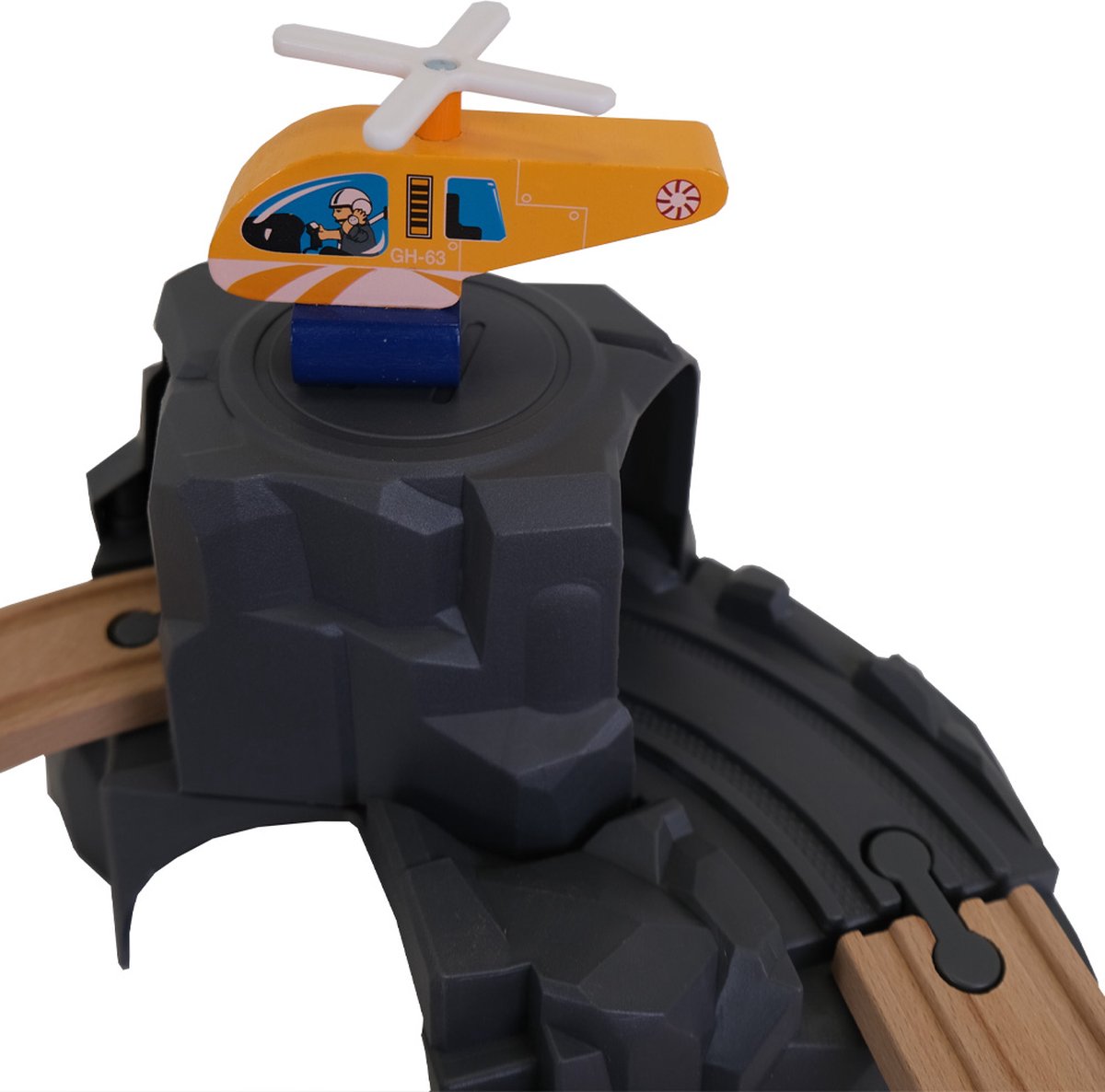 Bandits & Angels Houten Treinset Transport Thema 100 delig vanaf 3 jaar voor Jongens en Meisjes - Trein Set van Hout inclusief Accessoires - 100 delen - Houten Treinbaan met Trein, Hijskraan, Vliegtuig, Helikopter — afbeelding 11
