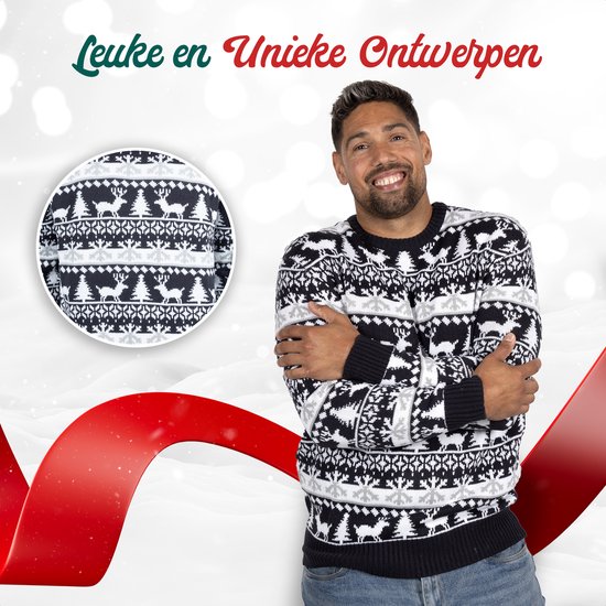 Wrong Christmas Sweater Femmes & Hommes - Pull de Noël - « Modern Blauw & Wit» - Homme & Femme Taille XS