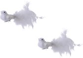 2x Decoratie vogels/vogeltjes op clip wit 17 cm - Woondecoratie/kerstversiering - Kerstboomversiering
